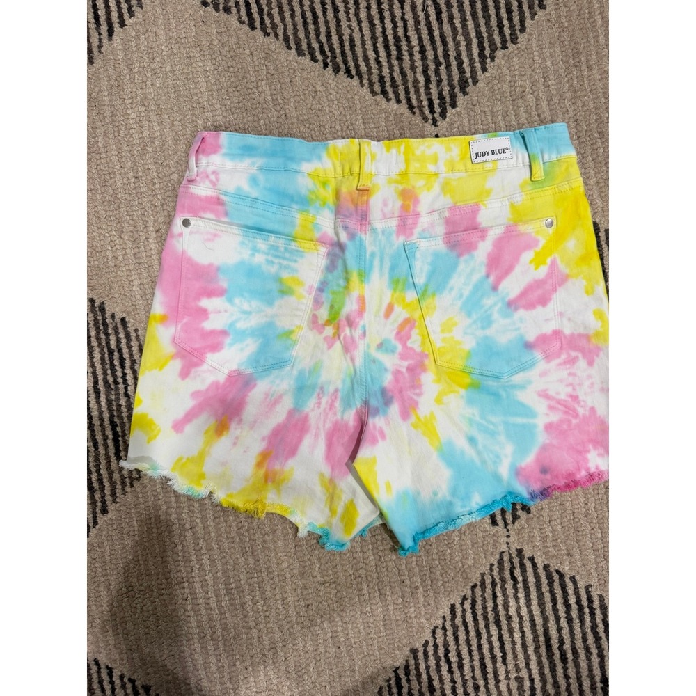 Judy Blue Snow Cone Tie Dye High Waist Denim Shorts Raw Hem Cut Off 1XL - Picture 4 of 8